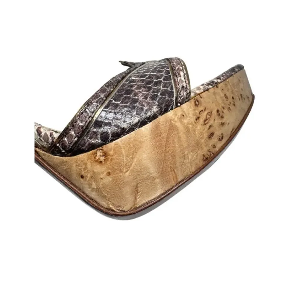 MIU MIU PYTHON LEATHER WOOD PLATFORM HIGH HEEL SHOES SIZE 37 ROCCI PLATINO BROWN